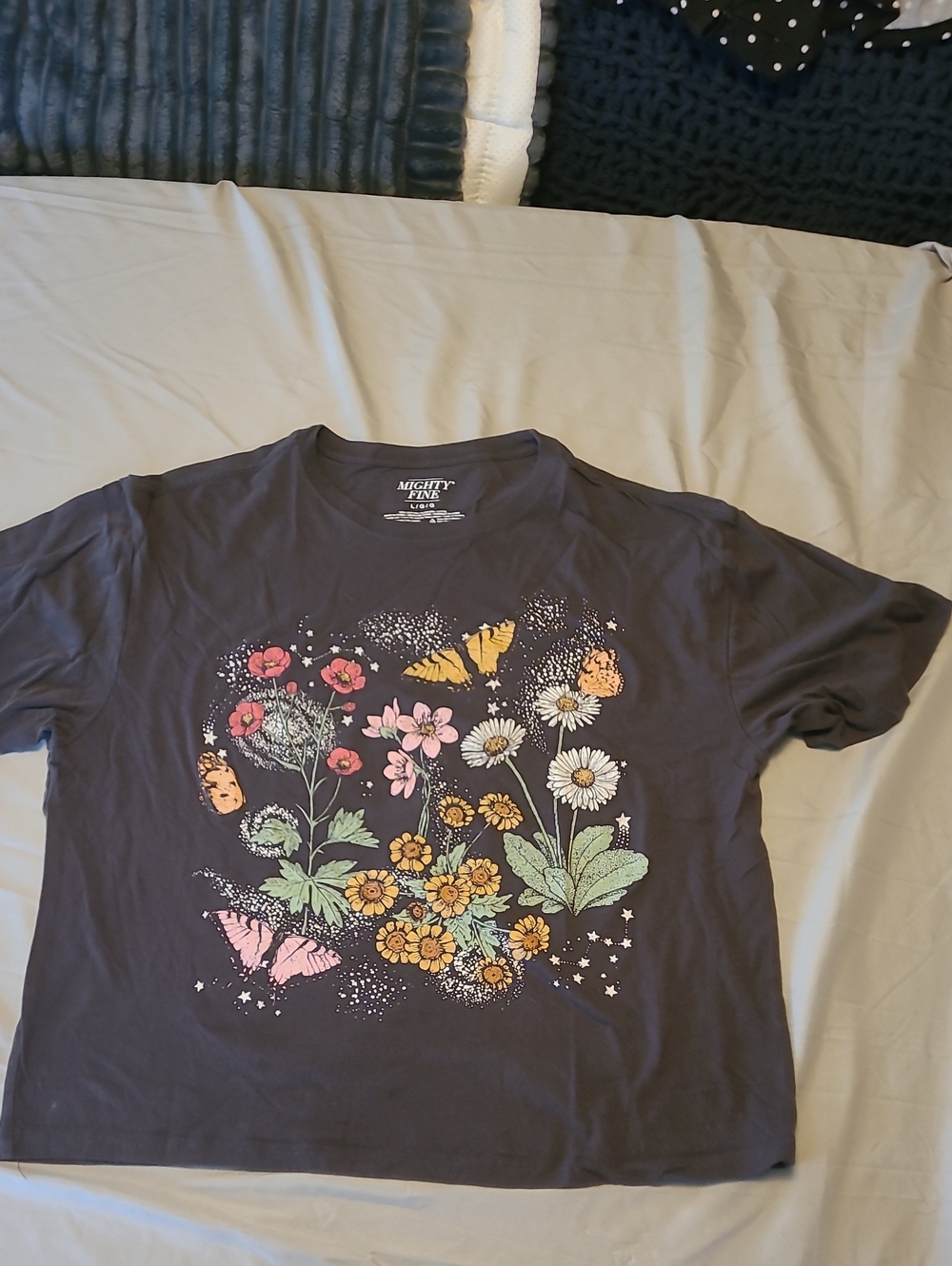 Mighty Fine Charcoal Kids Floral & Butterfly Graphic Tee